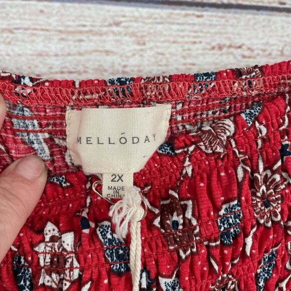 Melloday Floral Off Shoulder Blouse Women's Size 2X Red/White/Blue - Picture 4 of 9